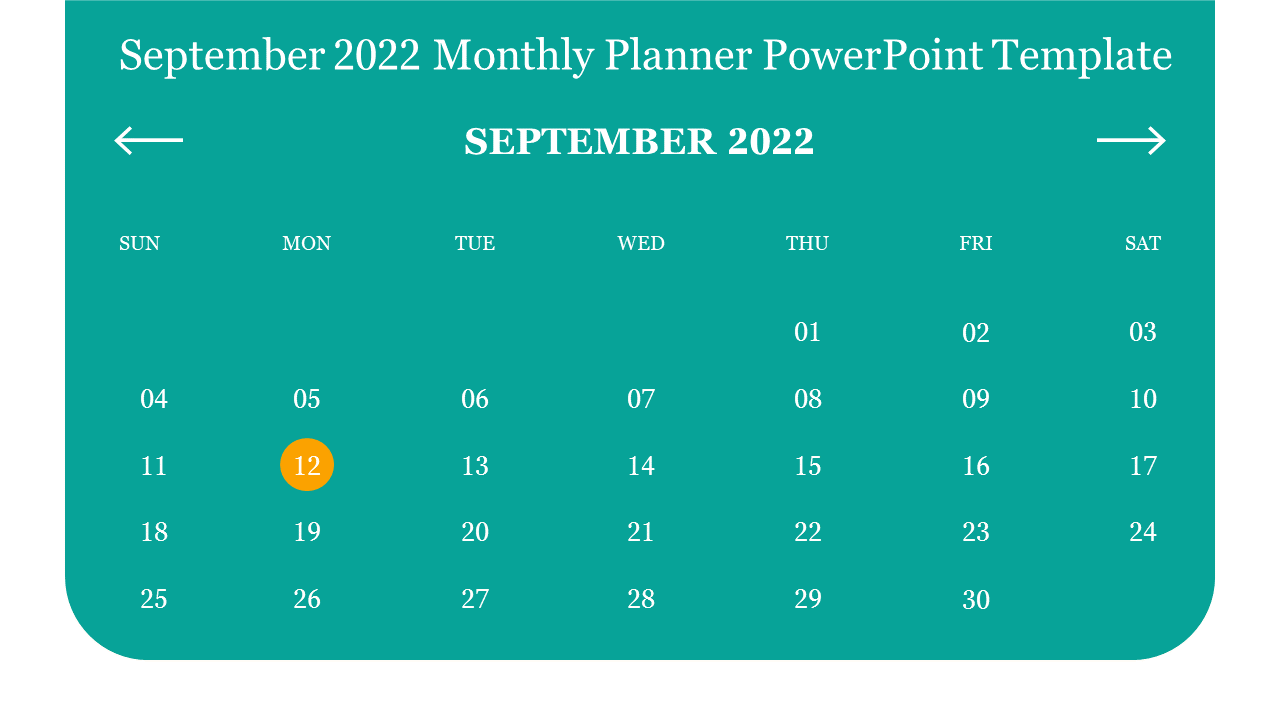 Editable September 2022 Monthly Planner PowerPoint Template